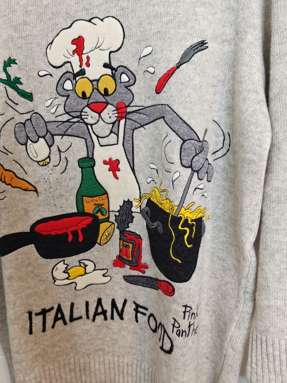 Vintage Long Sleeve Crew Neck Wool Blend Pink Panther Sweater Size 42 - Picture 3 of 13